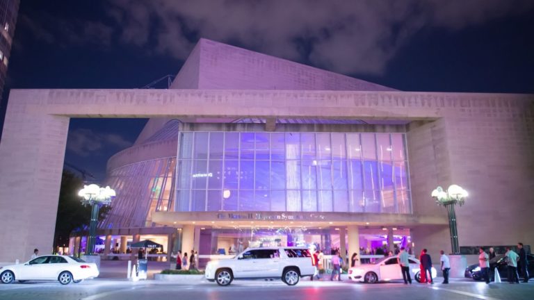 Gala guests arriving at the Meyerson at night