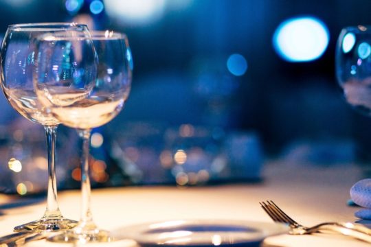 Beautiful table setting with reflective surfaces